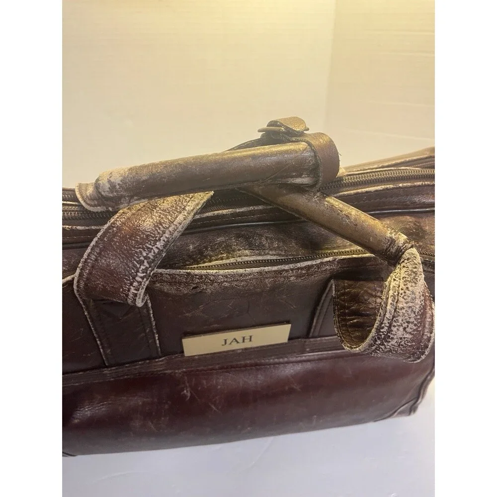 Vintage Leather Bag Avenues America Laptop Brief Case Distressed Shoulder Strap